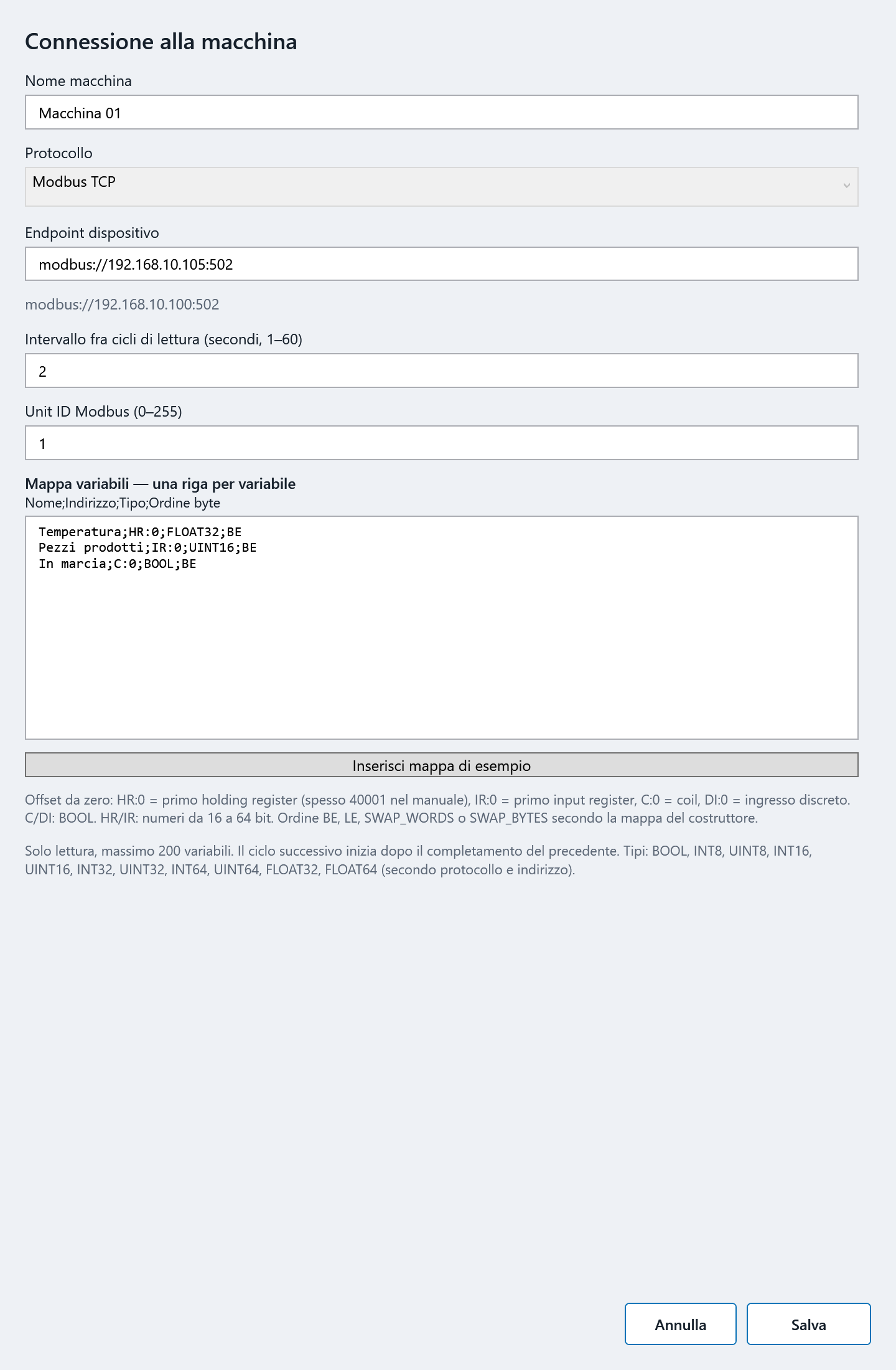 Tracer 5.0.17 — Configurazione Modbus TCP