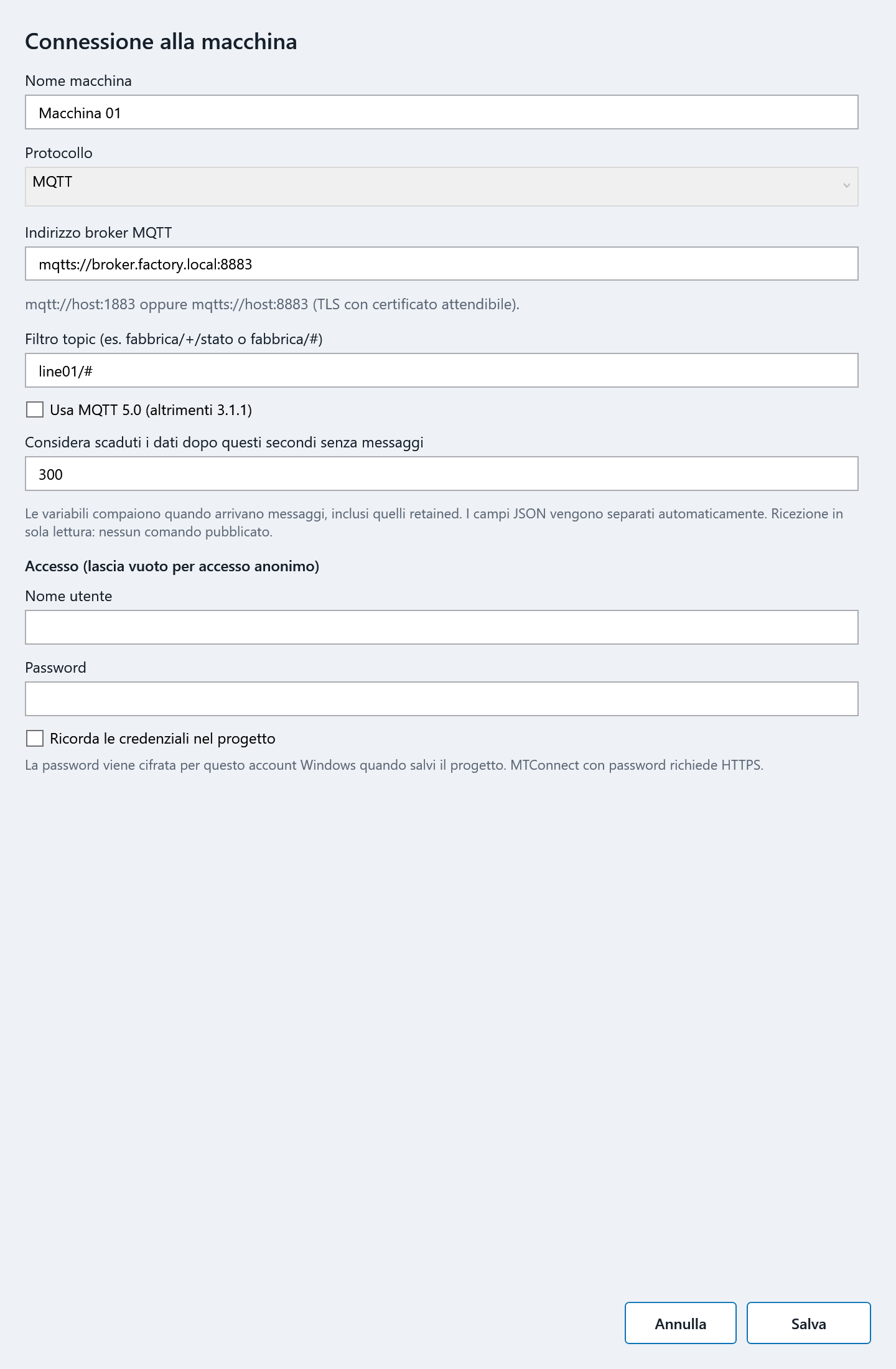 Tracer 5.0.17 — Configurazione MQTT