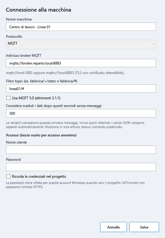 Tracer 5.0.8 — Configurazione MQTT