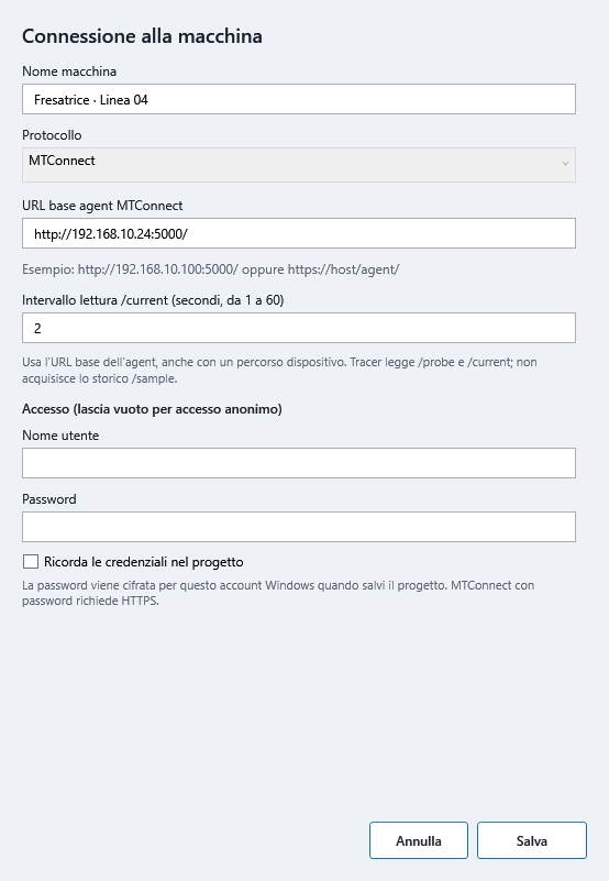 Tracer 5.0.8 — Configurazione MTConnect