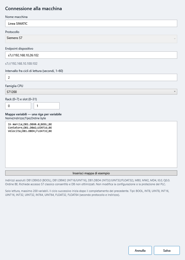 Tracer 5.0.8 — Configurazione Siemens S7
